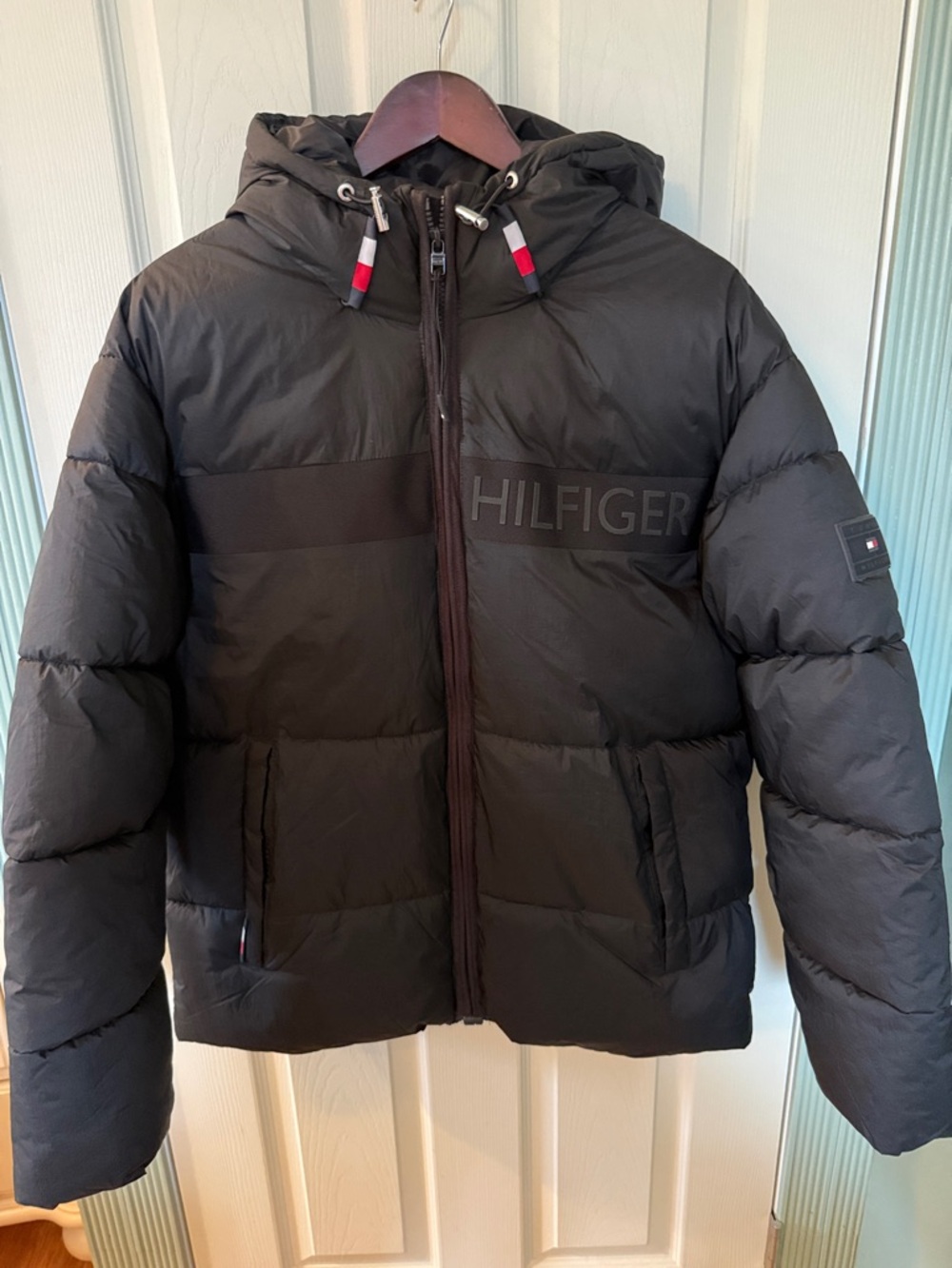 Tommy Hilfiger Black Quilted Puffer Hooded Jacket with Subtle Logo, NWOT